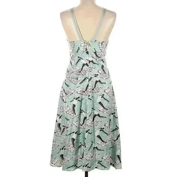 Carolina Herrera Midi Halter Silk Dress 10 Swimming Ladies 1930 Novelty Designer - Picture 5 of 9